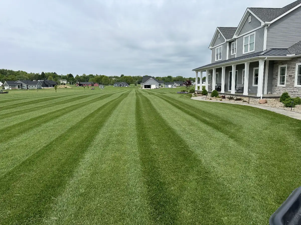 Professionally striped lawn treated by Field of Dreams Lawn Care in Northeast Ohio
